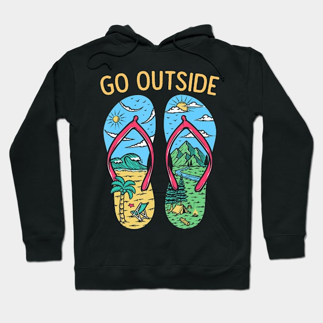 Funny Camping Graphic Go Outside Flip Flops Camper Hoodie by Zak N mccarville